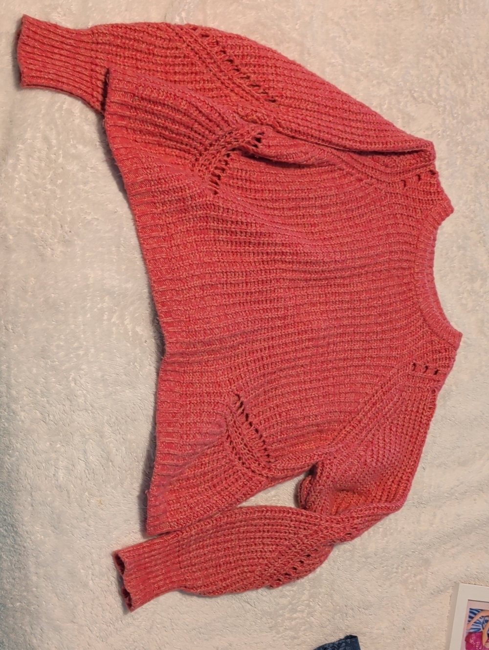 LOFT Coral Scoop-Neck Open Stitch Knit Sweater